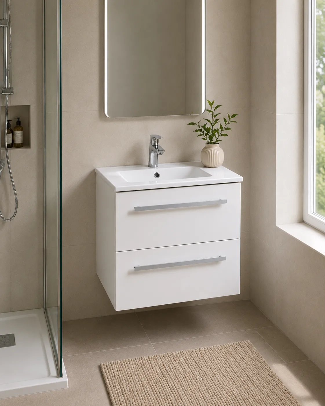 Valamukapp Harma Serena 615x465x518 mm, koos valamuga, valge — vannitoas