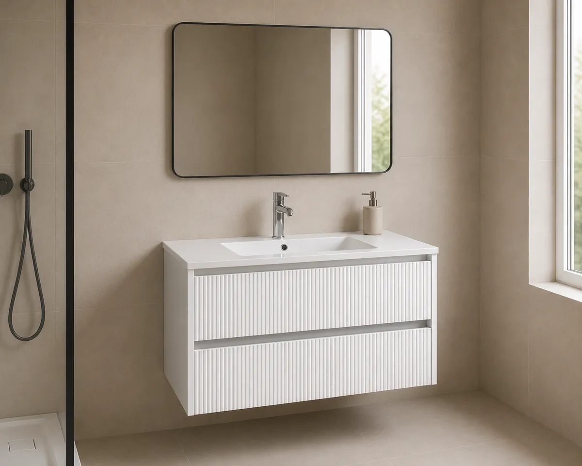 Harma valamukapp valamuga, alumiiniumprofiilid, matt valge, 100×46×50 cm — vannitoas