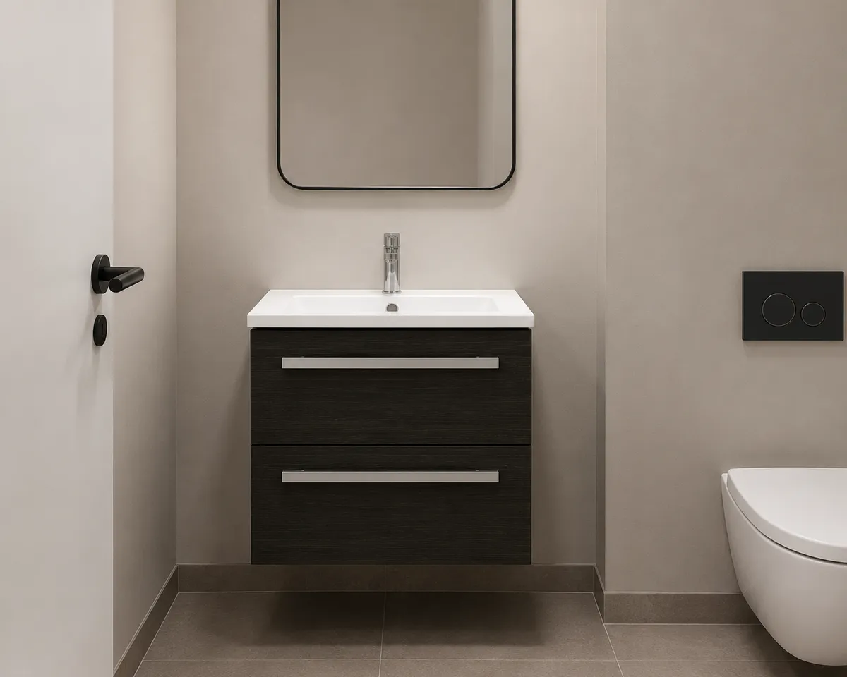 Valamukapp Harma Serena 610x450x518 mm, koos valamuga, must tamm — vannitoas