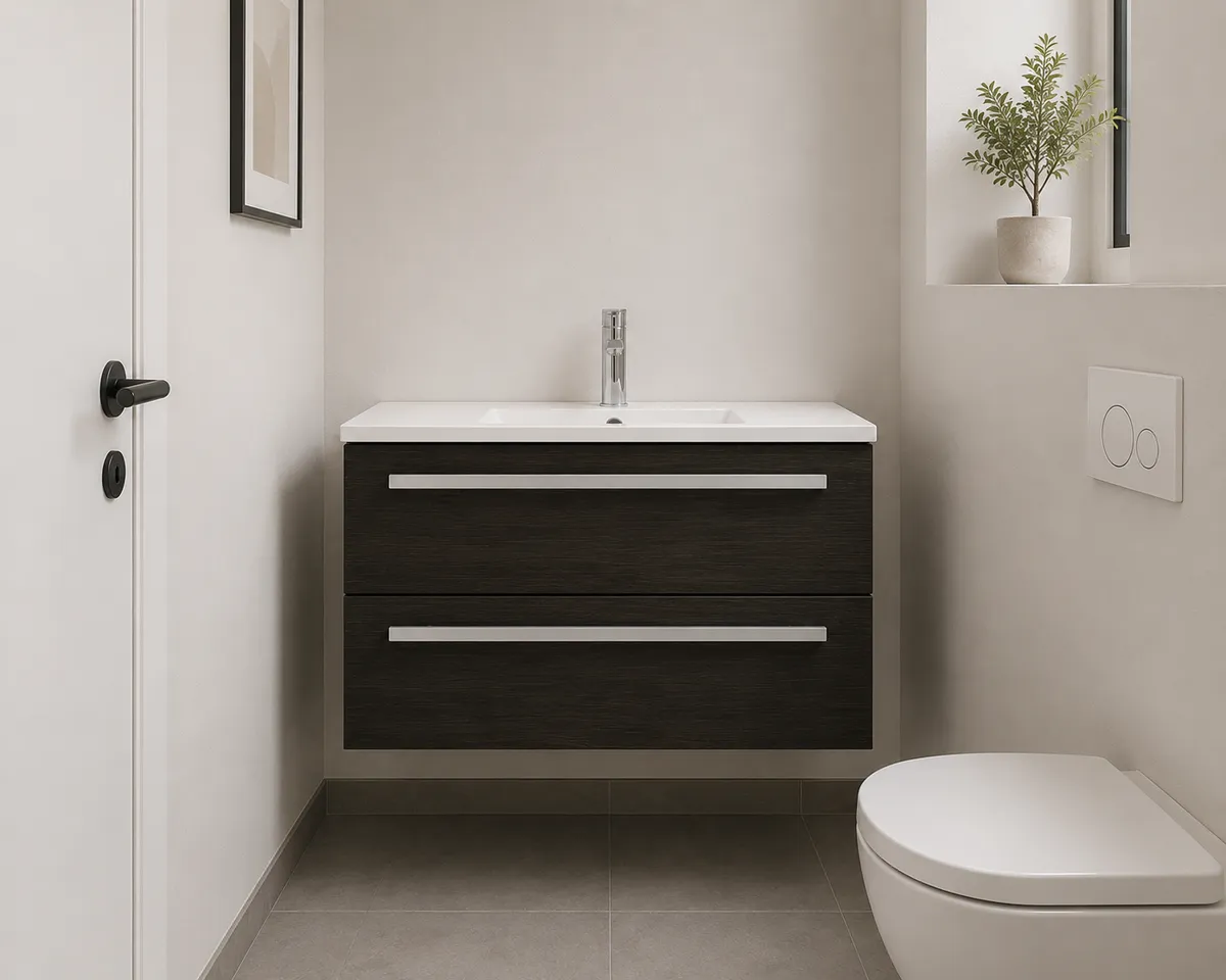 Valamukapp Harma Serena 915x455x518 mm, koos valamuga, must tamm — vannitoas